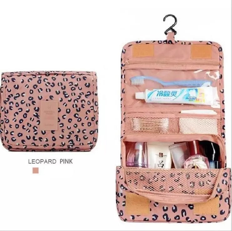 Foldable Travel Toiletry Bag Leopard Pink