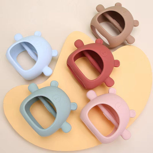 Bear hand protection teether chewing fun baby soothing toy baby teething stick boilable silicone anti-sucking hand artifact