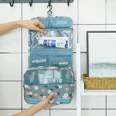 Foldable Travel Toiletry Bag in use