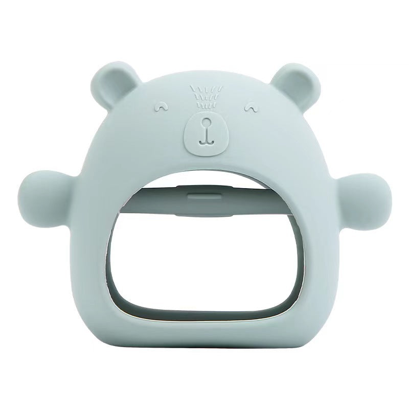 Bear hand protection teether chewing fun baby soothing toy baby teething stick boilable silicone anti-sucking hand artifact