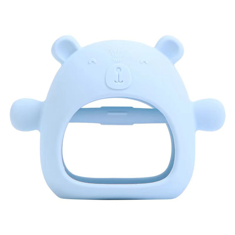Bear hand protection teether chewing fun baby soothing toy baby teething stick boilable silicone anti-sucking hand artifact