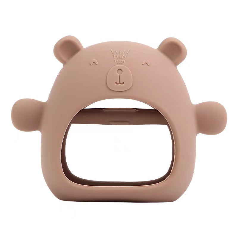 Bear hand protection teether chewing fun baby soothing toy baby teething stick boilable silicone anti-sucking hand artifact