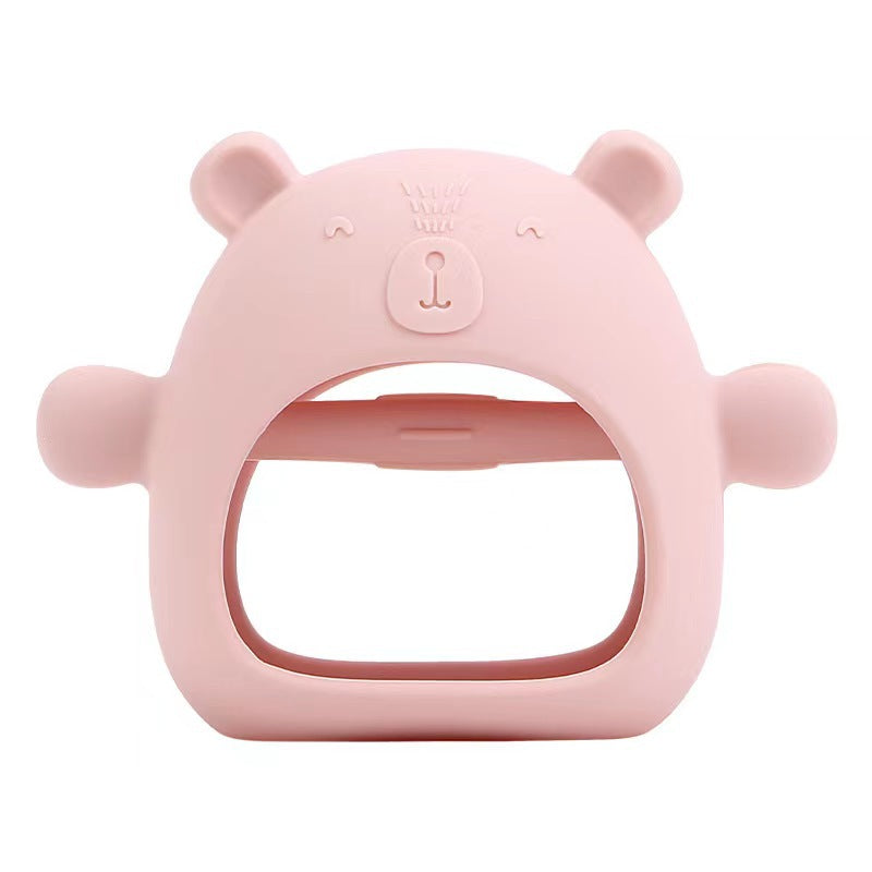 Bear hand protection teether chewing fun baby soothing toy baby teething stick boilable silicone anti-sucking hand artifact